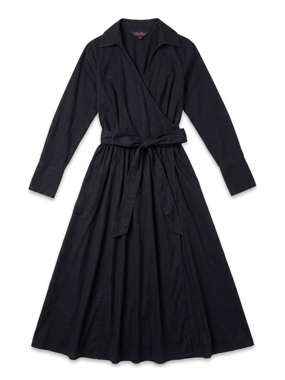 Jennifer & Grace Black Long Sleeve Cotton Wrap Midi Dress | Size M